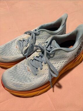 Hoka Women's Running Shoes — Light Blue Upper with Yellow Midsole
